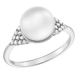 Λευκόχρυσο δαχτυλίδι Κ14 με μαργαριτάρι και ζιργκόν